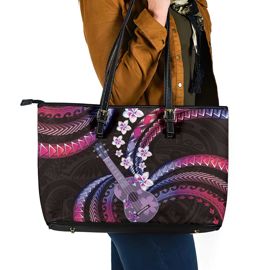 Hawaiian Ukulele Leather Tote Bag Sweet Dream Fantastic Plumeria