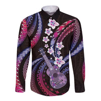 Hawaiian Ukulele Long Sleeve Button Shirt Sweet Dream Fantastic Plumeria