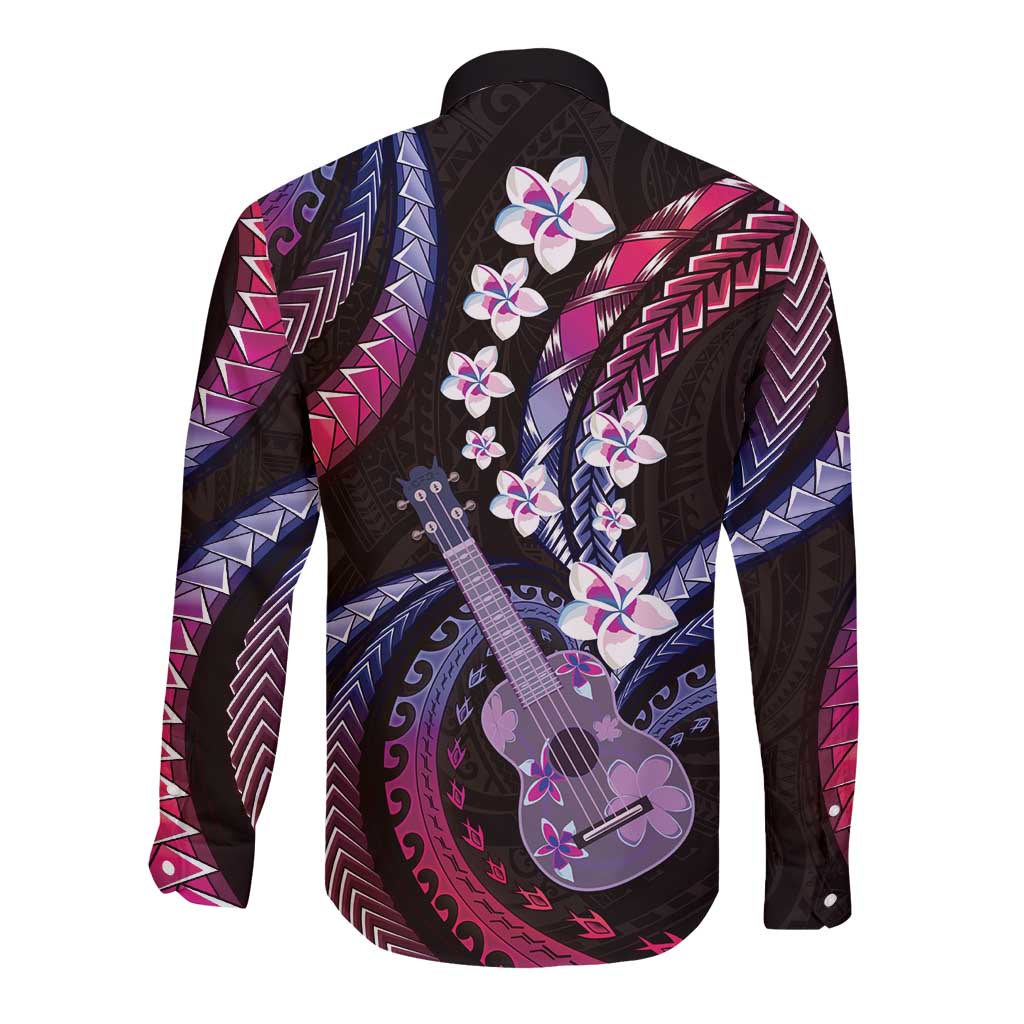 Hawaiian Ukulele Long Sleeve Button Shirt Sweet Dream Fantastic Plumeria