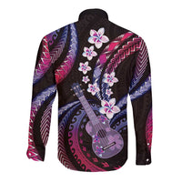 Hawaiian Ukulele Long Sleeve Button Shirt Sweet Dream Fantastic Plumeria