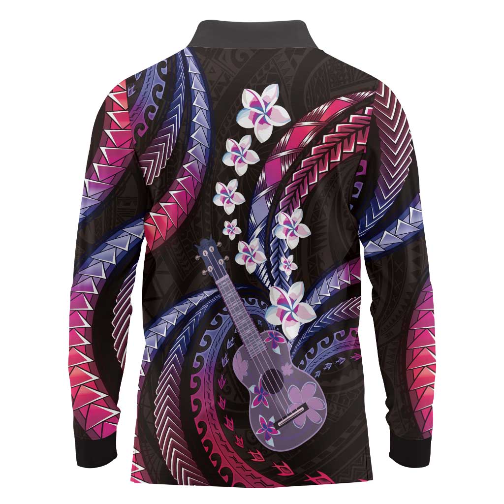 Hawaiian Ukulele Long Sleeve Polo Shirt Sweet Dream Fantastic Plumeria