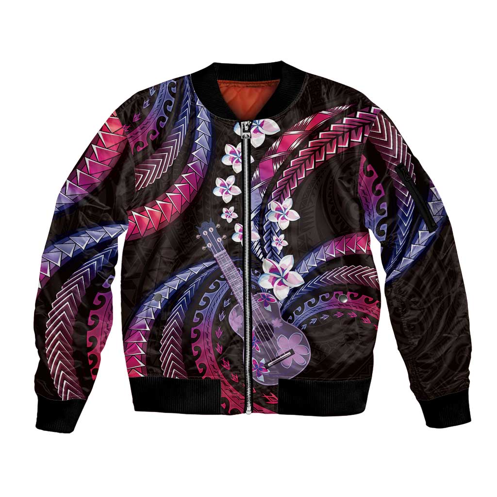 Hawaiian Ukulele Sleeve Zip Bomber Jacket Sweet Dream Fantastic Plumeria