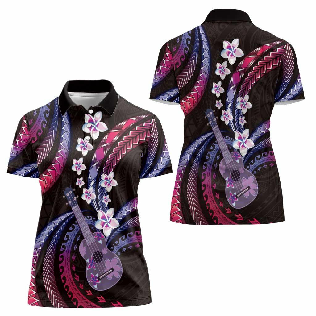 Hawaiian Ukulele Women Polo Shirt Sweet Dream Fantastic Plumeria