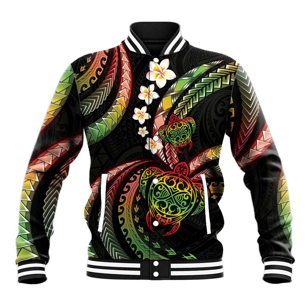 Hawaii Turtles Plumeria Baseball Jacket Reggae Polynesian Pattern