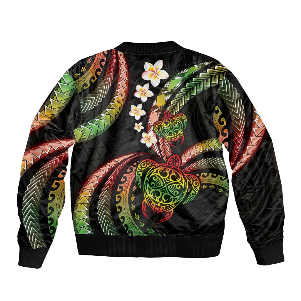 Hawaii Turtles Plumeria Bomber Jacket Reggae Polynesian Pattern