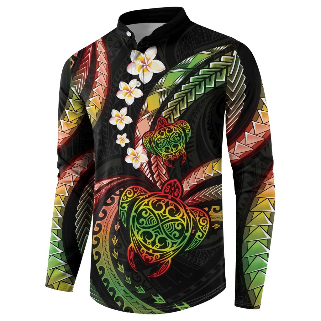 Hawaii Turtles Plumeria Button Sweatshirt Reggae Polynesian Pattern