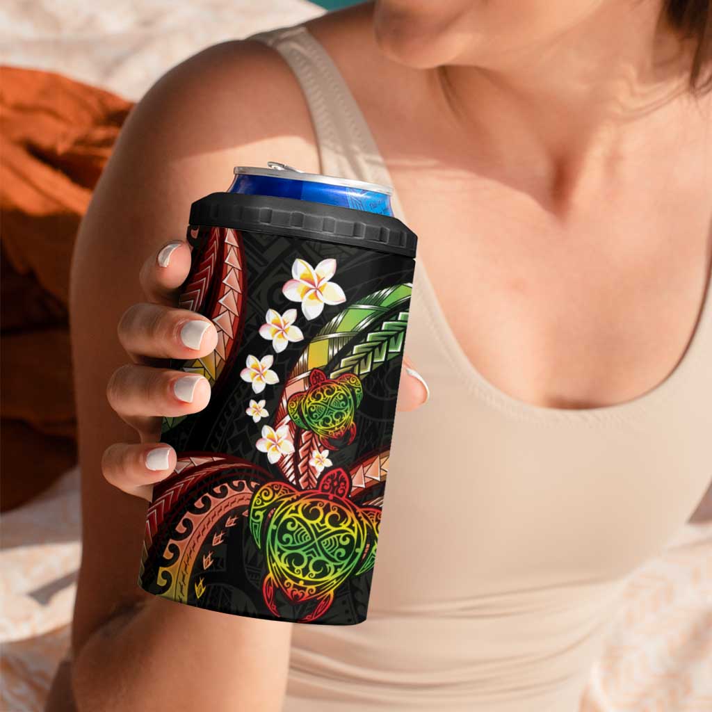 Hawaii Turtles Plumeria 4 in 1 Can Cooler Tumbler Reggae Polynesian Pattern