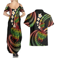 Hawaii Turtles Plumeria Couples Matching Summer Maxi Dress and Hawaiian Shirt Reggae Polynesian Pattern