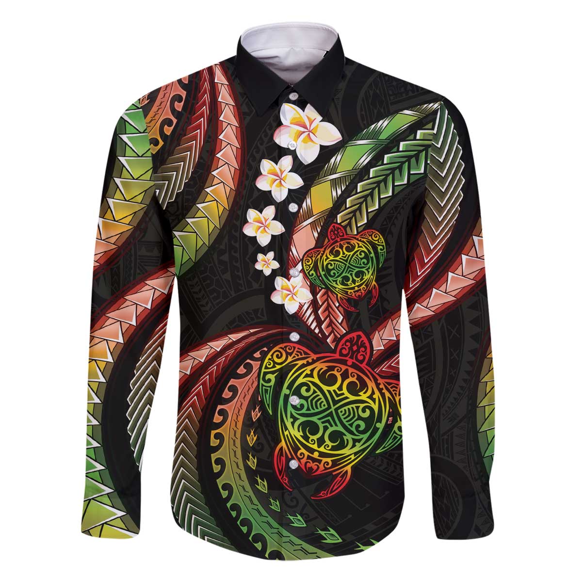 Hawaii Turtles Plumeria Family Matching Off The Shoulder Long Sleeve Dress and Hawaiian Shirt Reggae Polynesian Pattern