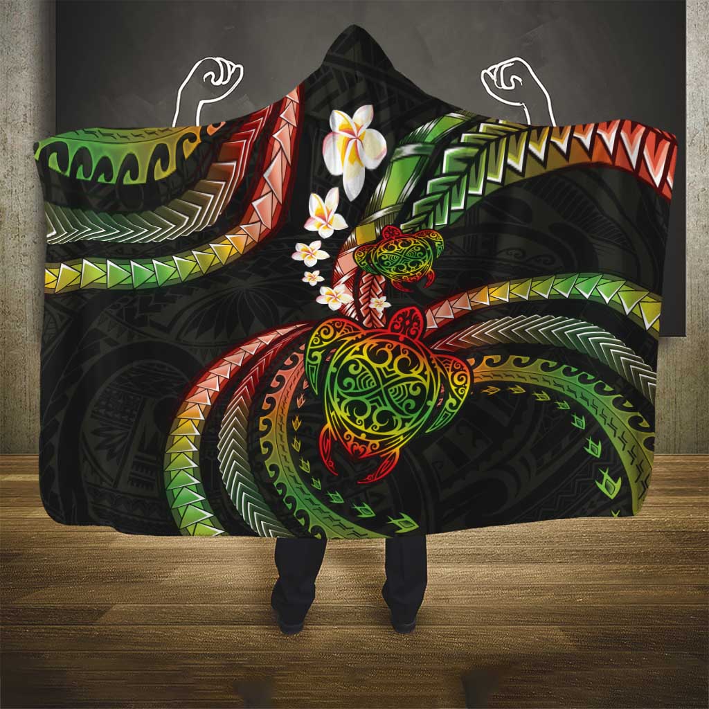 Hawaii Turtles Plumeria Hooded Blanket Reggae Polynesian Pattern