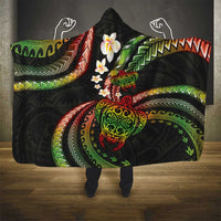Hawaii Turtles Plumeria Hooded Blanket Reggae Polynesian Pattern