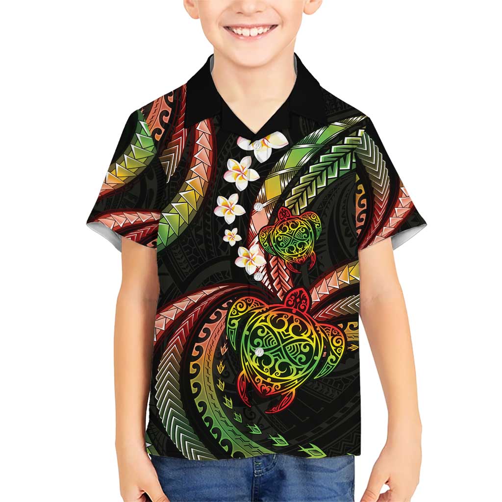 Hawaii Turtles Plumeria Kid Hawaiian Shirt Reggae Polynesian Pattern