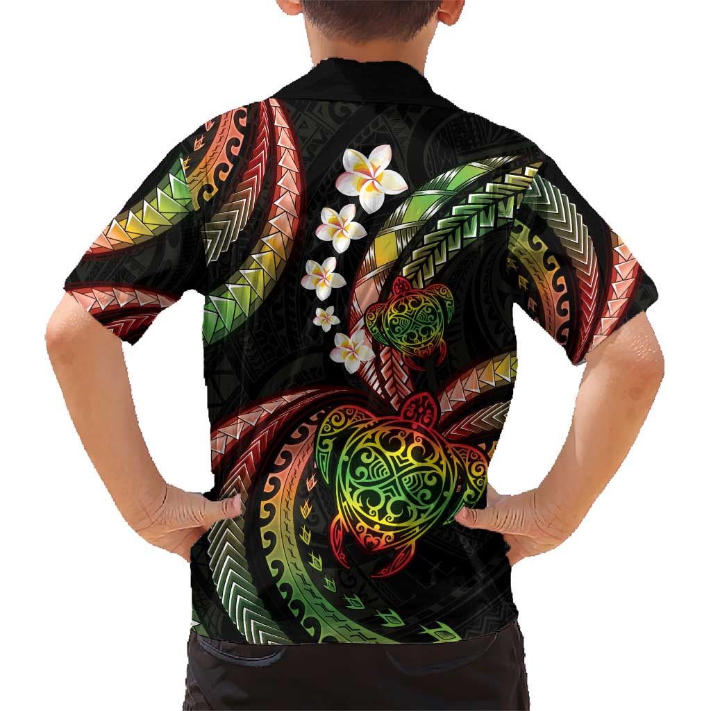 Hawaii Turtles Plumeria Kid Hawaiian Shirt Reggae Polynesian Pattern