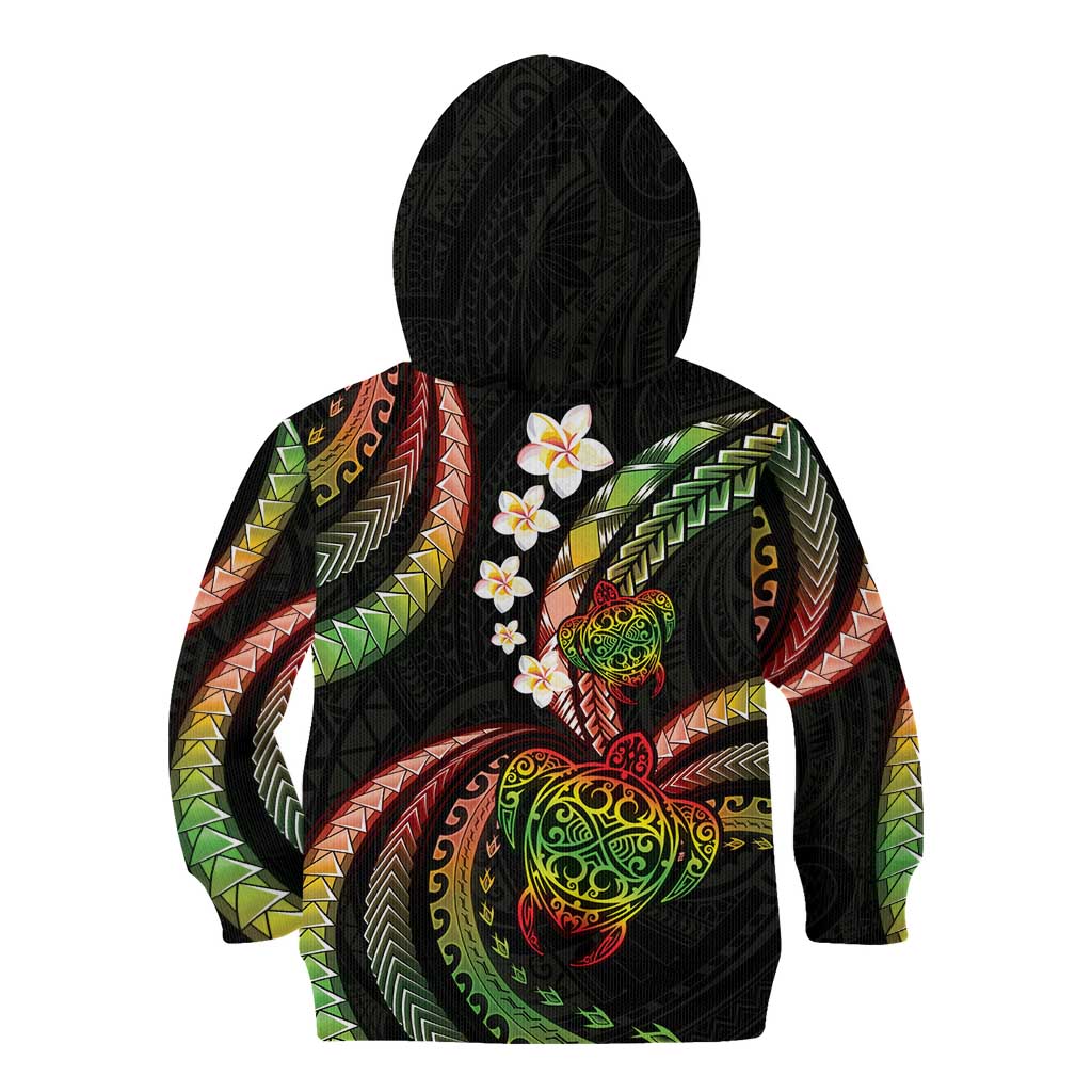 Hawaii Turtles Plumeria Kid Hoodie Reggae Polynesian Pattern