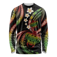 Hawaii Turtles Plumeria Long Sleeve Shirt Reggae Polynesian Pattern