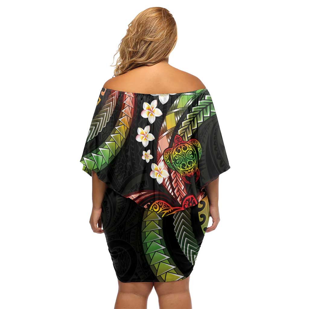 Hawaii Turtles Plumeria Off Shoulder Short Dress Reggae Polynesian Pattern