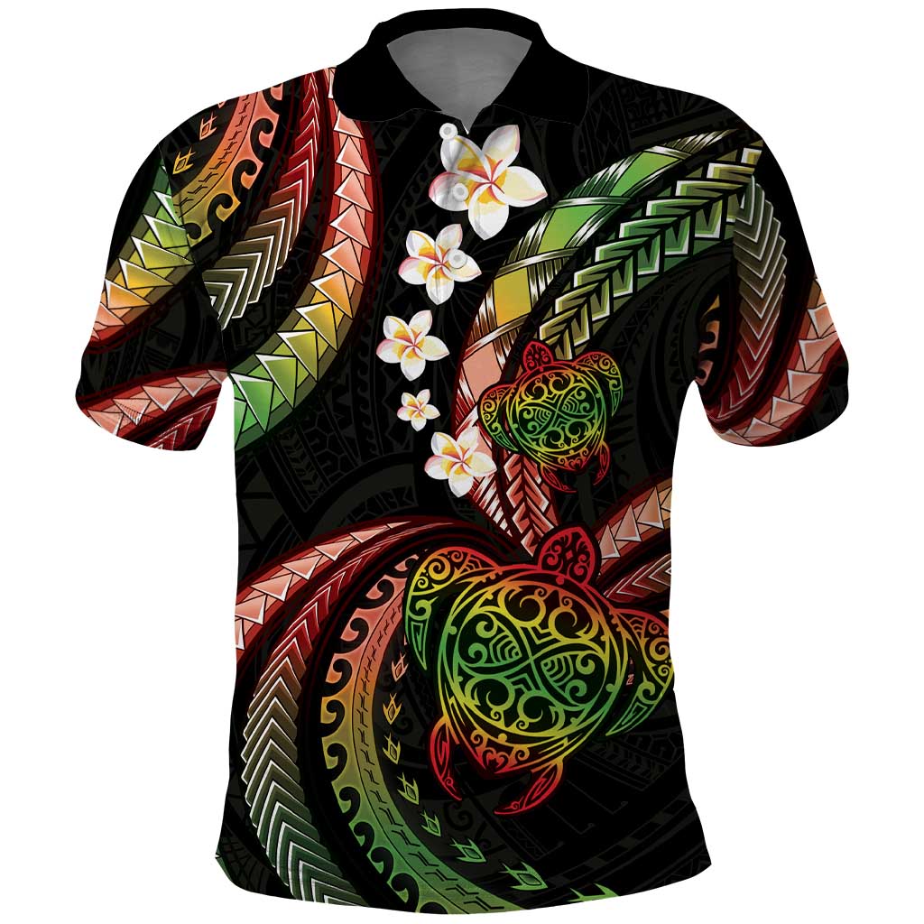 Hawaii Turtles Plumeria Polo Shirt Reggae Polynesian Pattern