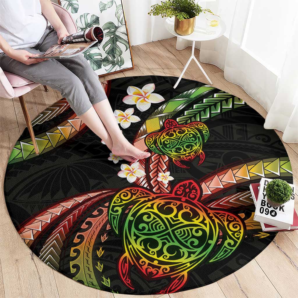 Hawaii Turtles Plumeria Round Carpet Reggae Polynesian Pattern