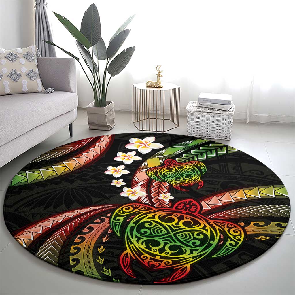 Hawaii Turtles Plumeria Round Carpet Reggae Polynesian Pattern