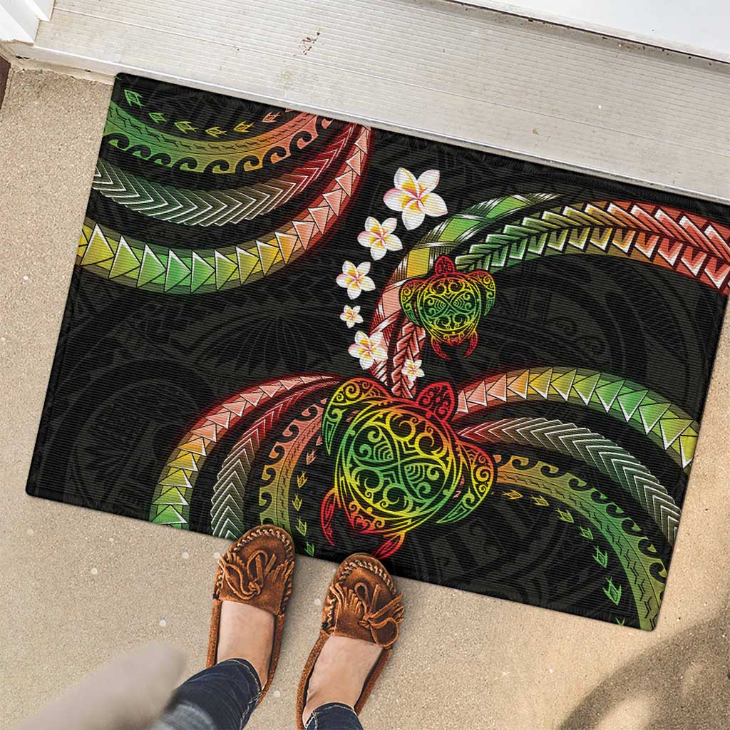 Hawaii Turtles Plumeria Rubber Doormat Reggae Polynesian Pattern