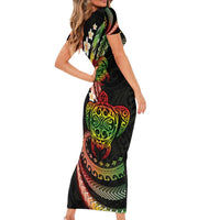 Hawaii Turtles Plumeria Short Sleeve Bodycon Dress Reggae Polynesian Pattern