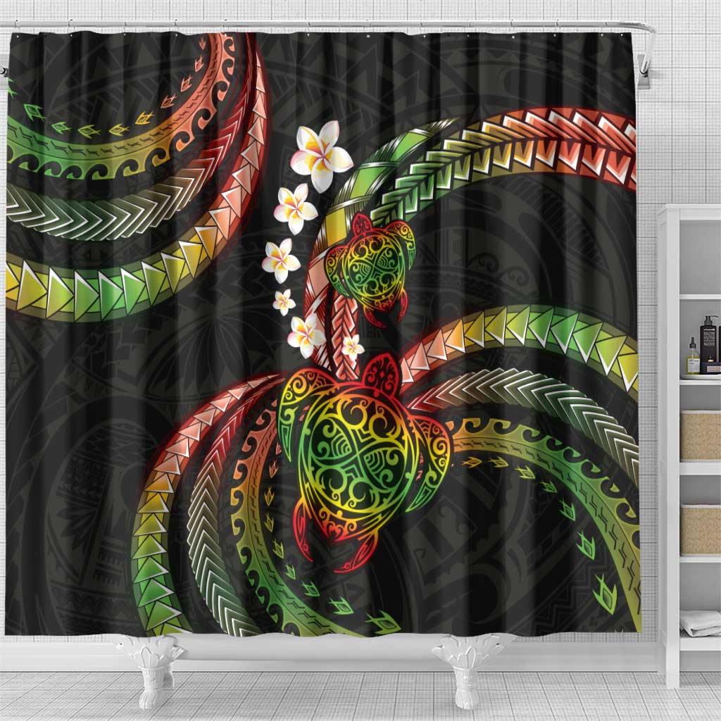 Hawaii Turtles Plumeria Shower Curtain Reggae Polynesian Pattern