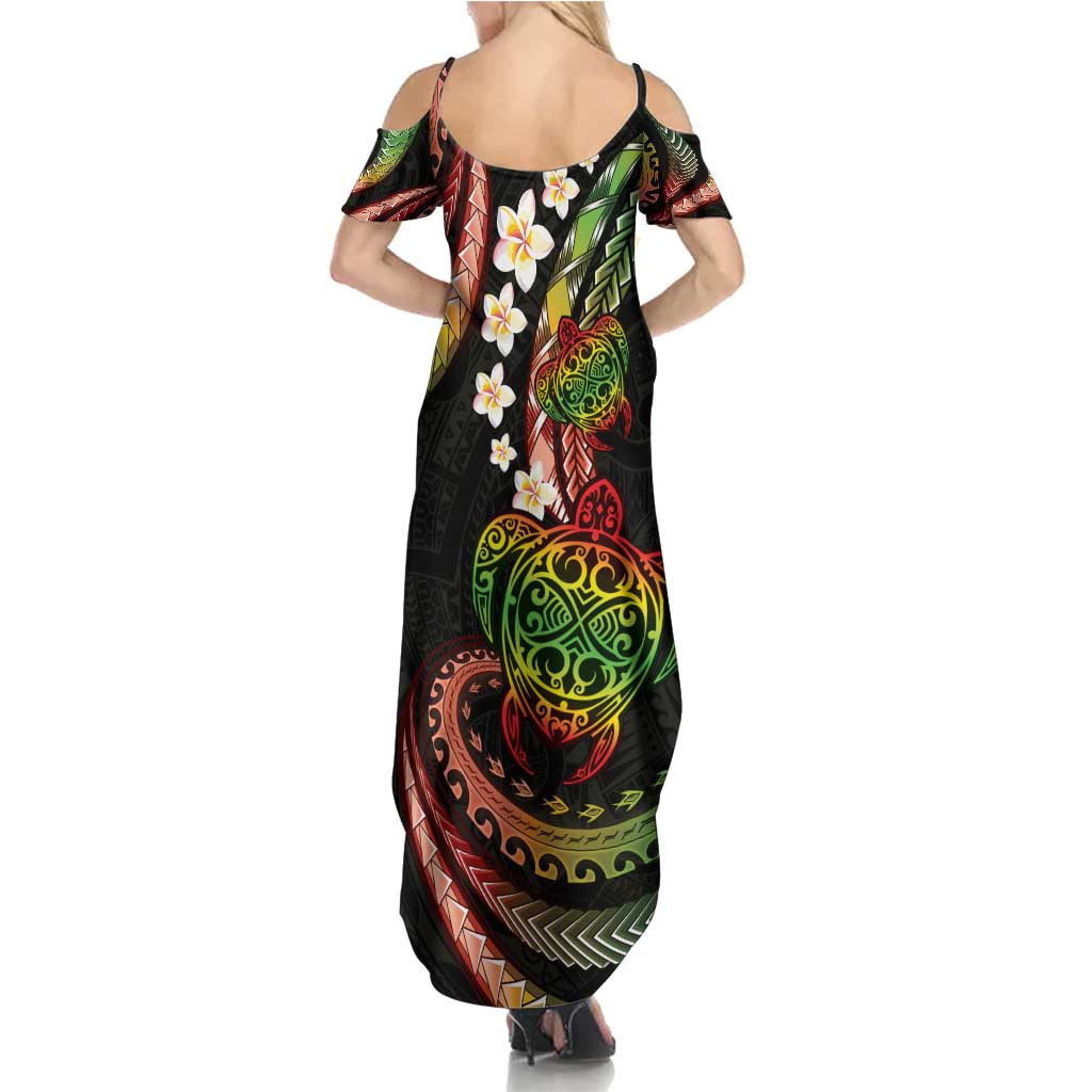 Hawaii Turtles Plumeria Summer Maxi Dress Reggae Polynesian Pattern