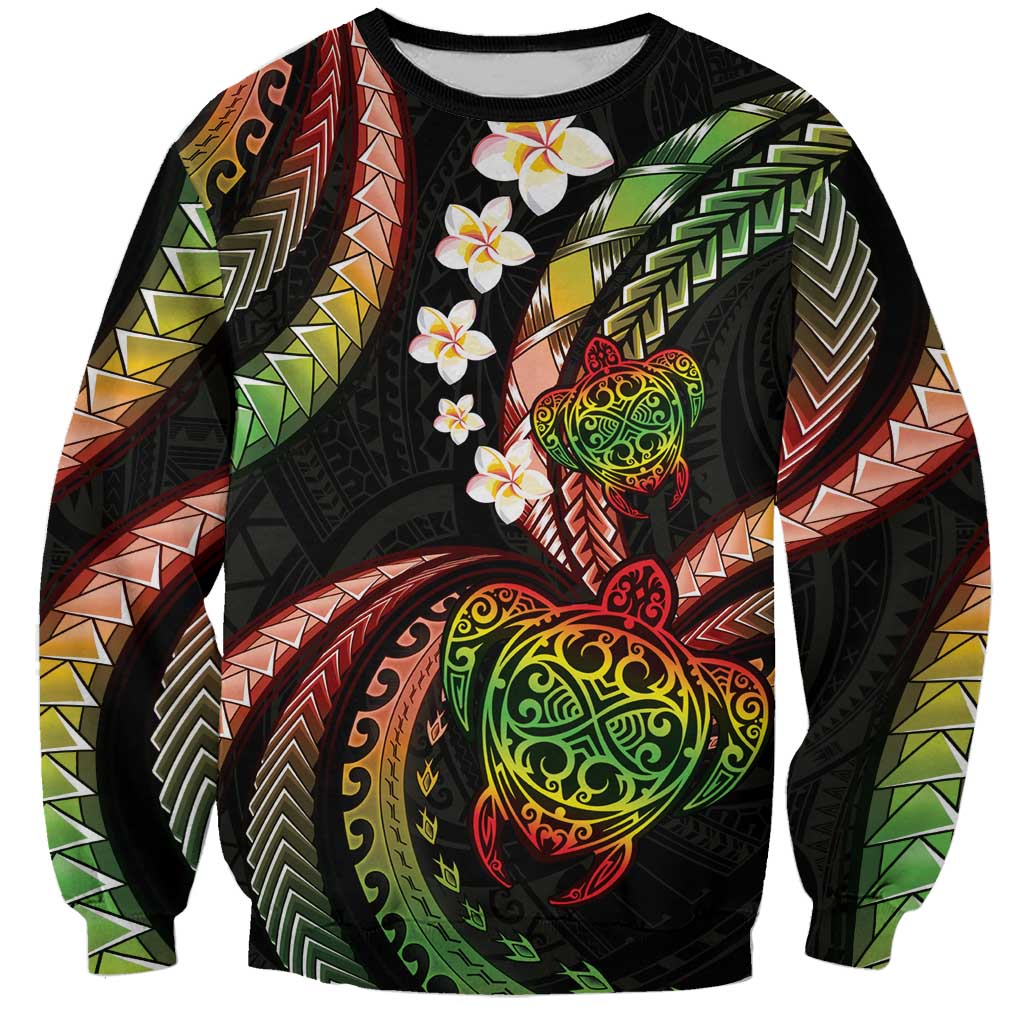 Hawaii Turtles Plumeria Sweatshirt Reggae Polynesian Pattern