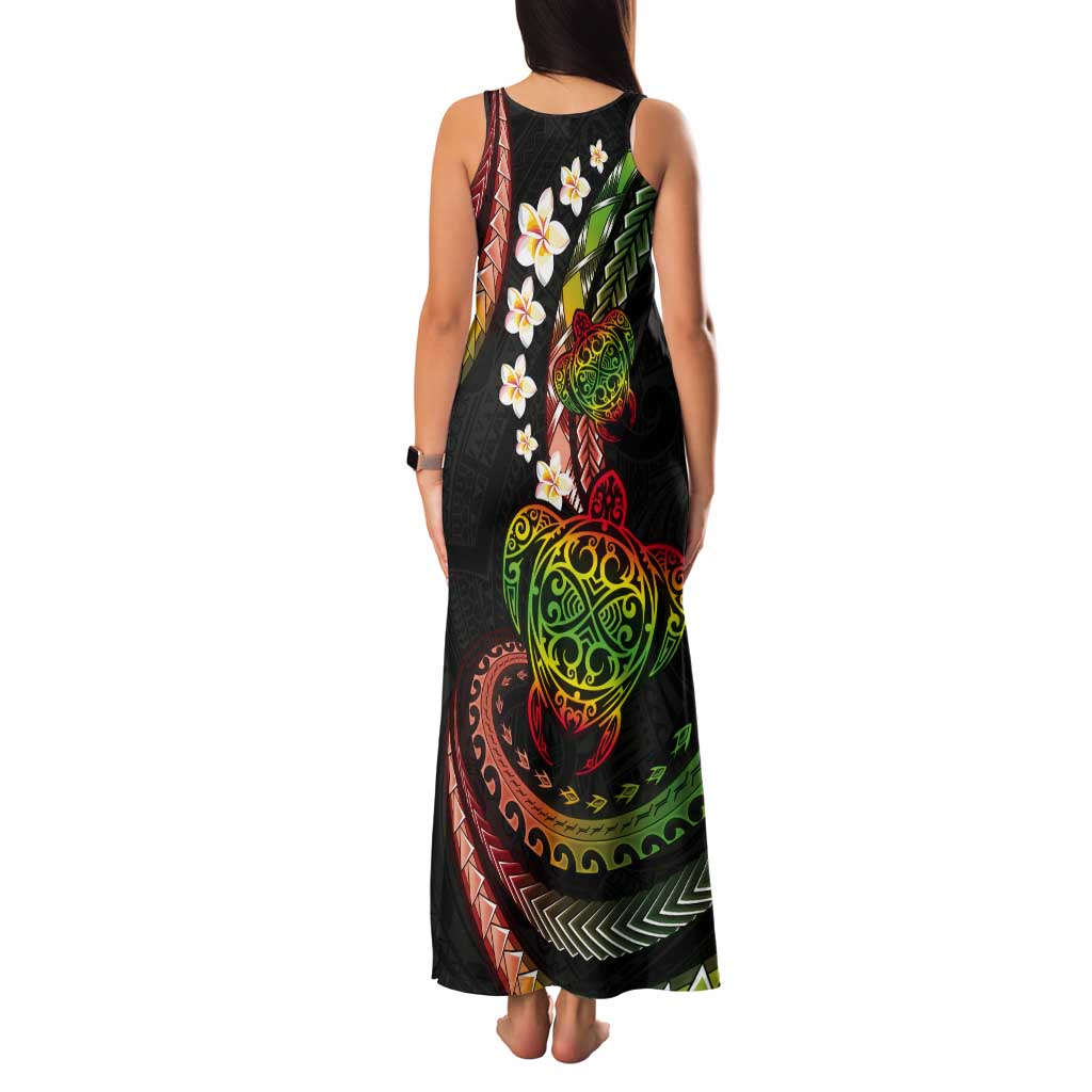 Hawaii Turtles Plumeria Tank Maxi Dress Reggae Polynesian Pattern