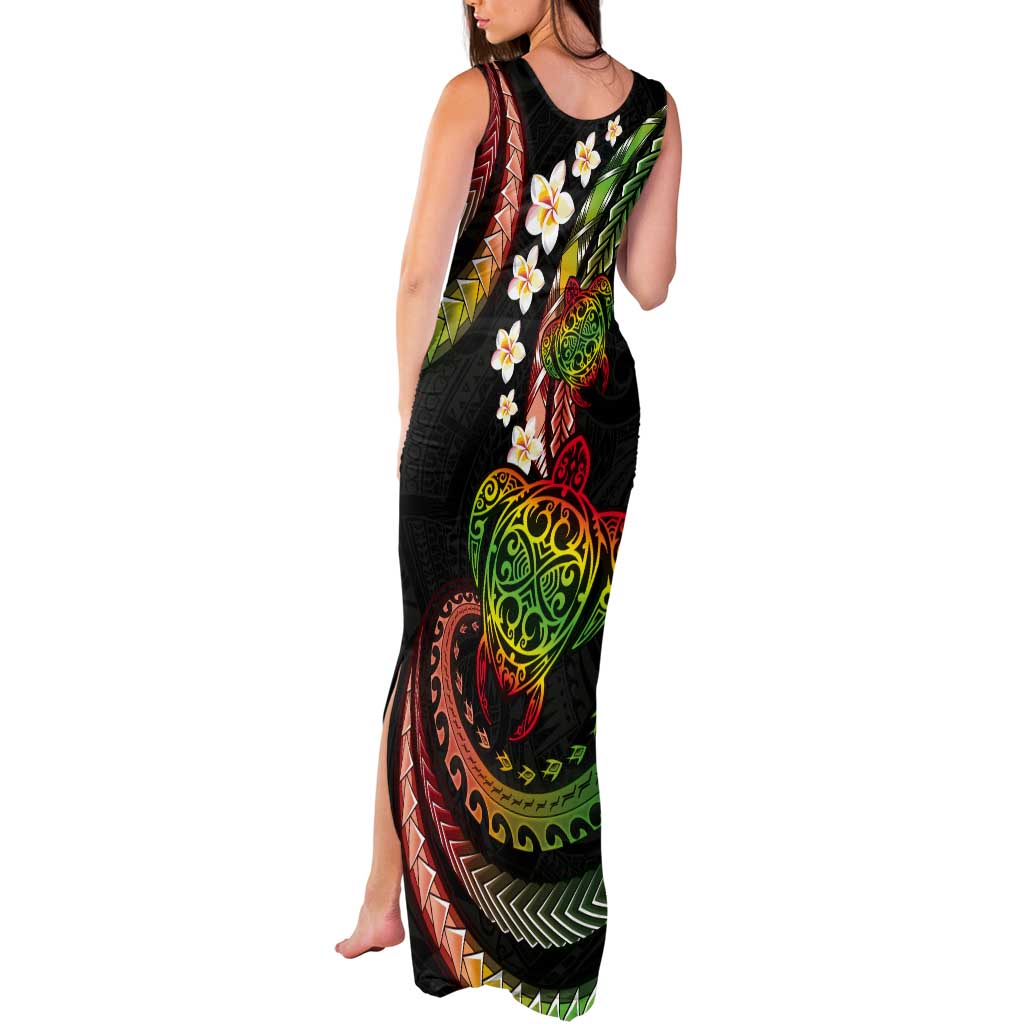 Hawaii Turtles Plumeria Tank Maxi Dress Reggae Polynesian Pattern
