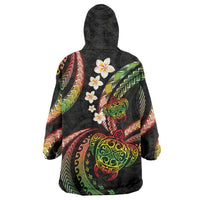 Hawaii Turtles Plumeria Wearable Blanket Hoodie Reggae Polynesian Pattern