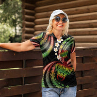 Hawaii Turtles Plumeria Women Polo Shirt Reggae Polynesian Pattern