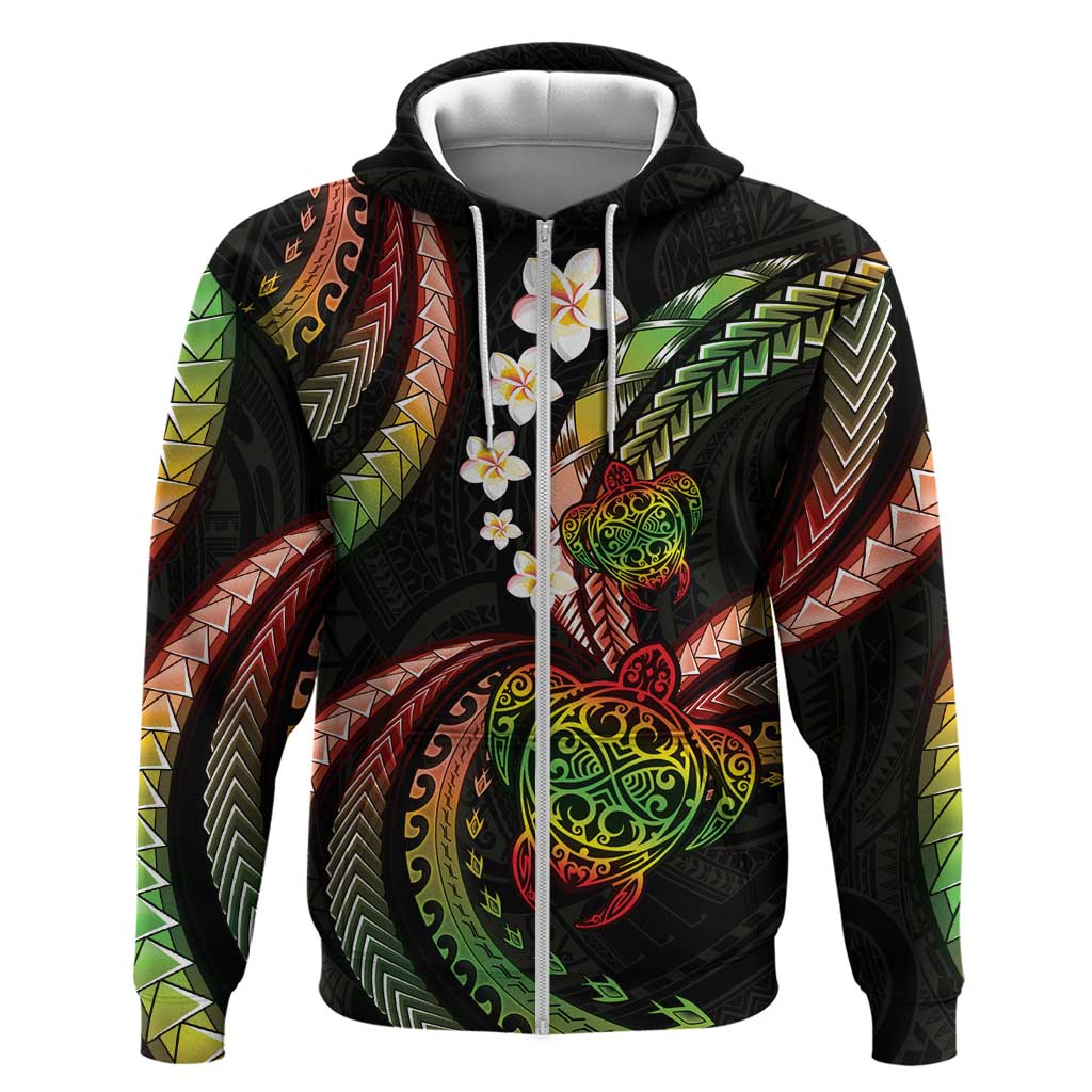 Hawaii Turtles Plumeria Zip Hoodie Reggae Polynesian Pattern