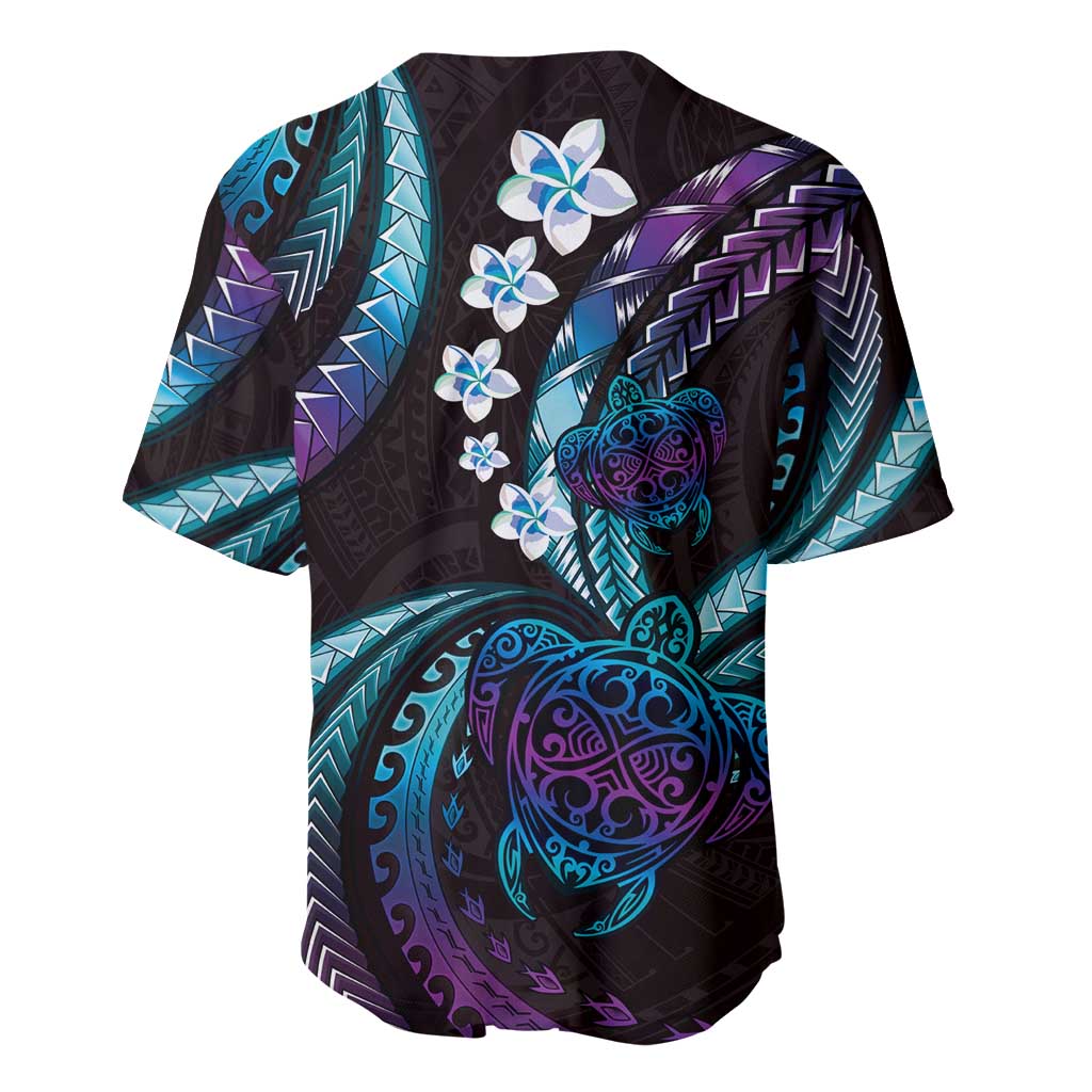 Hawaii Turtles Plumeria Baseball Jersey Amethyst Gradient Polynesian Pattern