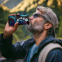 Hawaii Turtles Plumeria 4 in 1 Can Cooler Tumbler Amethyst Gradient Polynesian Pattern