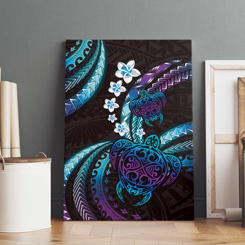Hawaii Turtles Plumeria Canvas Wall Art Amethyst Gradient Polynesian Pattern