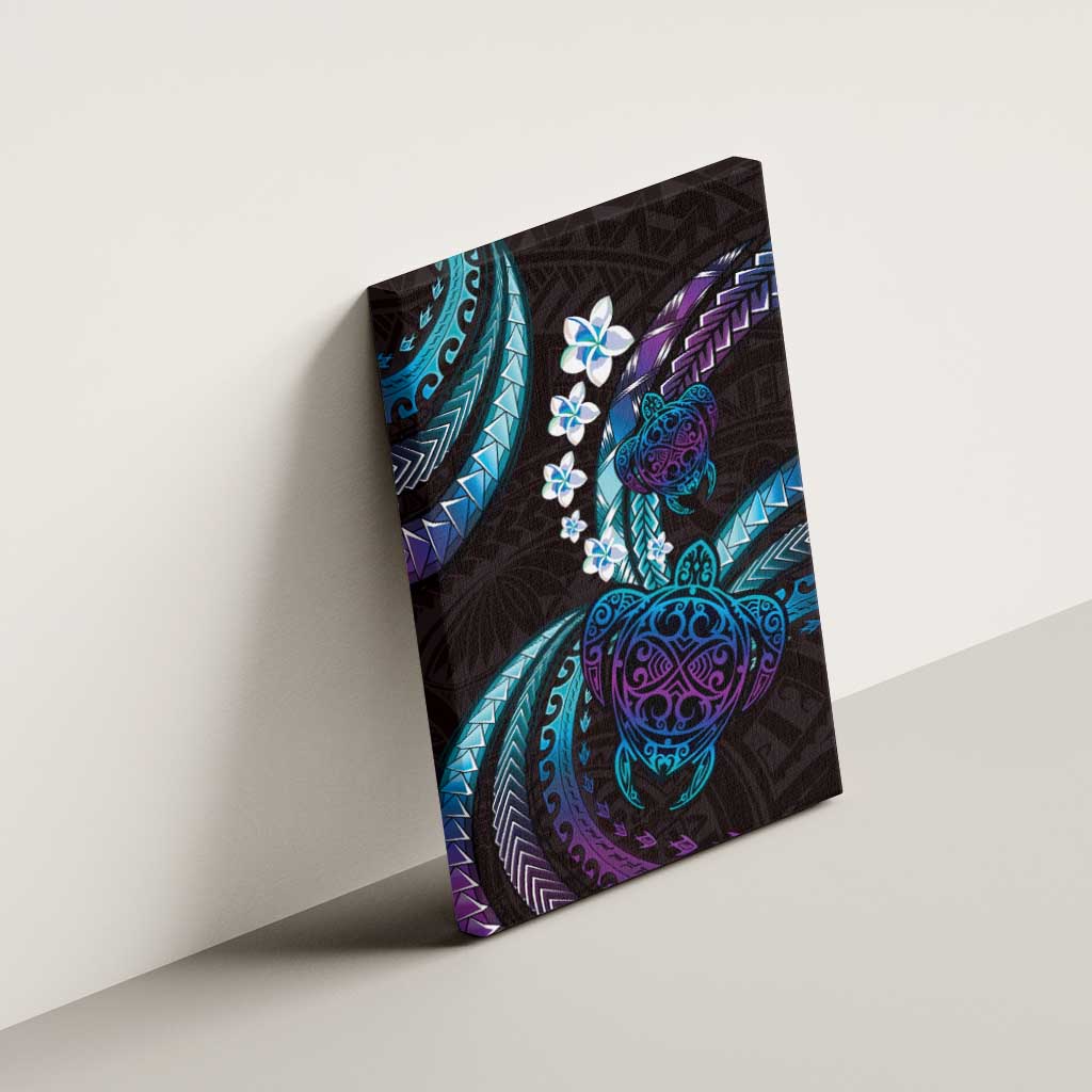 Hawaii Turtles Plumeria Canvas Wall Art Amethyst Gradient Polynesian Pattern
