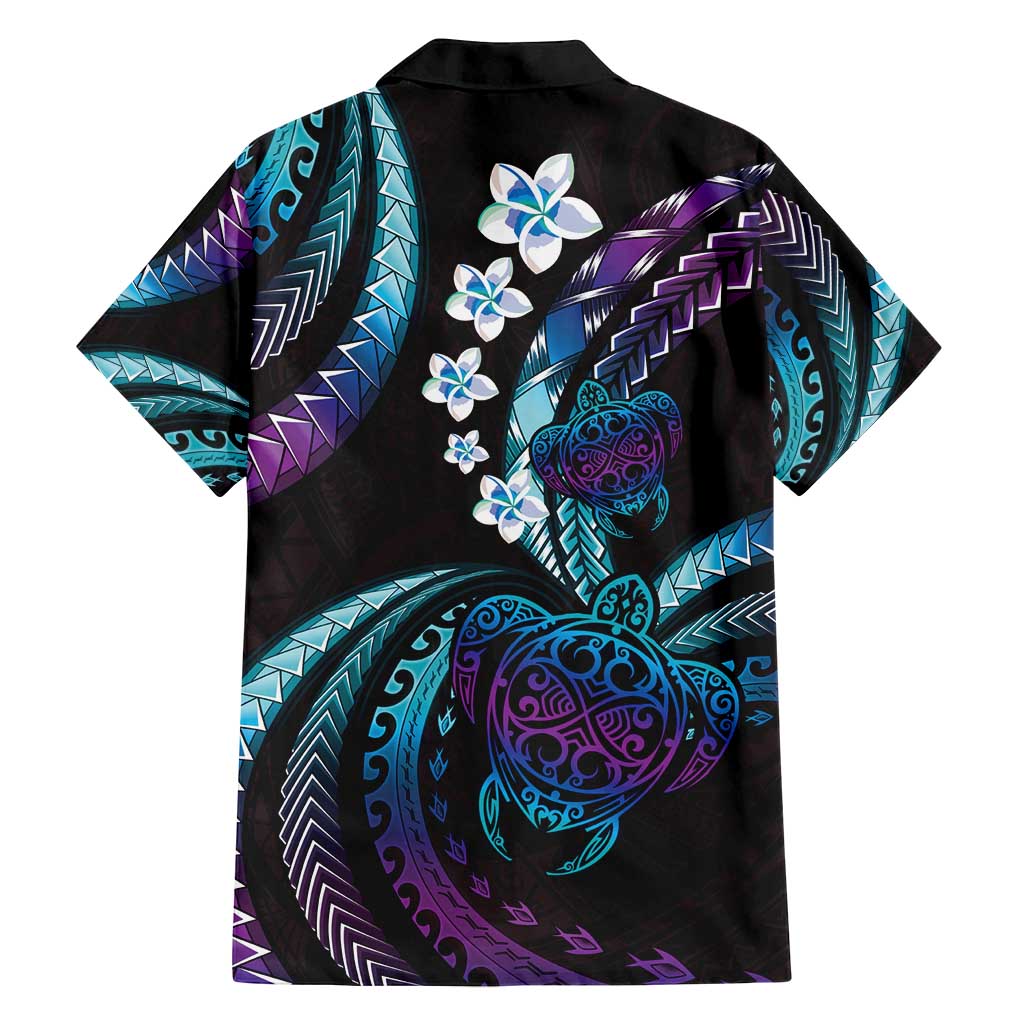 Hawaii Turtles Plumeria Family Matching Long Sleeve Bodycon Dress and Hawaiian Shirt Amethyst Gradient Polynesian Pattern