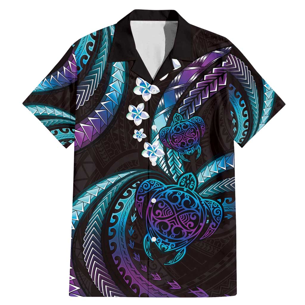 Hawaii Turtles Plumeria Family Matching Mermaid Dress and Hawaiian Shirt Amethyst Gradient Polynesian Pattern