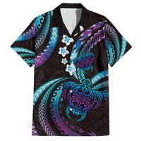 Hawaii Turtles Plumeria Family Matching Off Shoulder Maxi Dress and Hawaiian Shirt Amethyst Gradient Polynesian Pattern