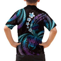 Hawaii Turtles Plumeria Family Matching Off Shoulder Short Dress and Hawaiian Shirt Amethyst Gradient Polynesian Pattern
