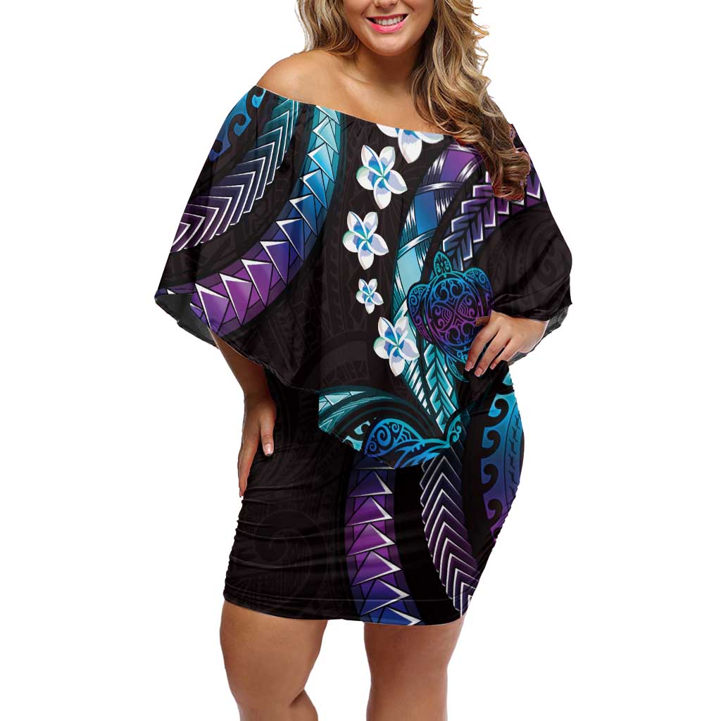 Hawaii Turtles Plumeria Family Matching Off Shoulder Short Dress and Hawaiian Shirt Amethyst Gradient Polynesian Pattern