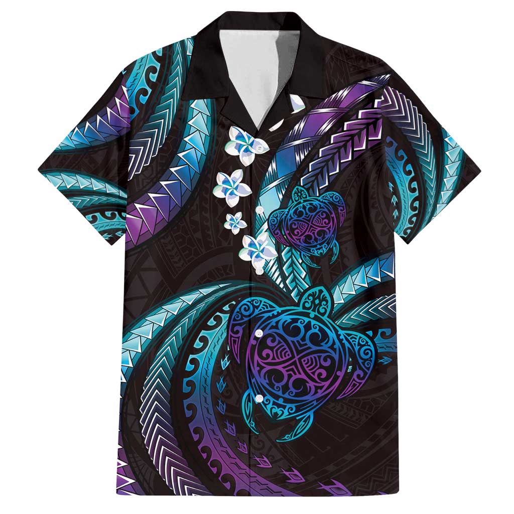 Hawaii Turtles Plumeria Family Matching Puletasi and Hawaiian Shirt Amethyst Gradient Polynesian Pattern