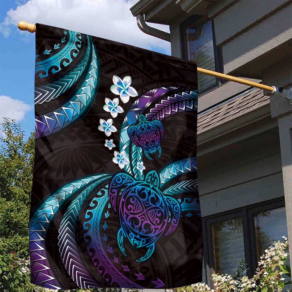 Hawaii Turtles Plumeria Garden Flag Amethyst Gradient Polynesian Pattern