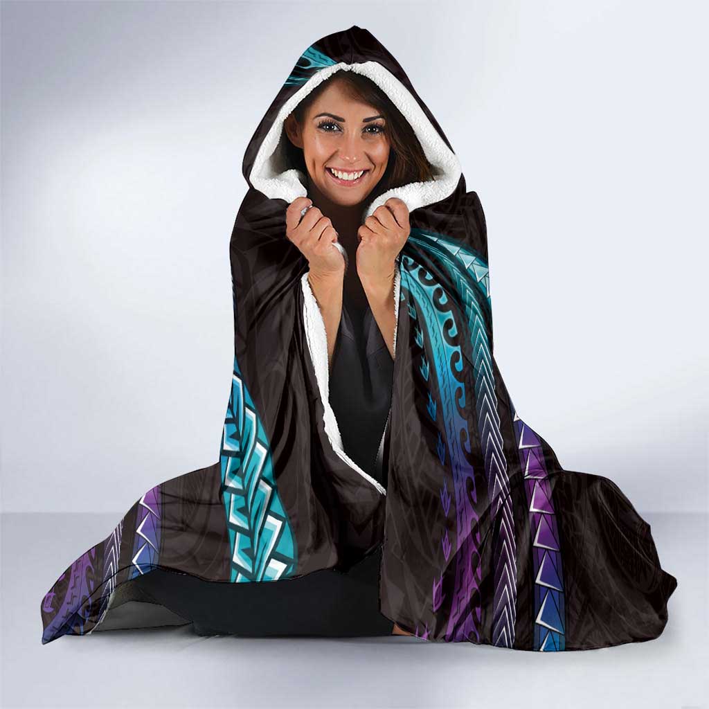 Hawaii Turtles Plumeria Hooded Blanket Amethyst Gradient Polynesian Pattern
