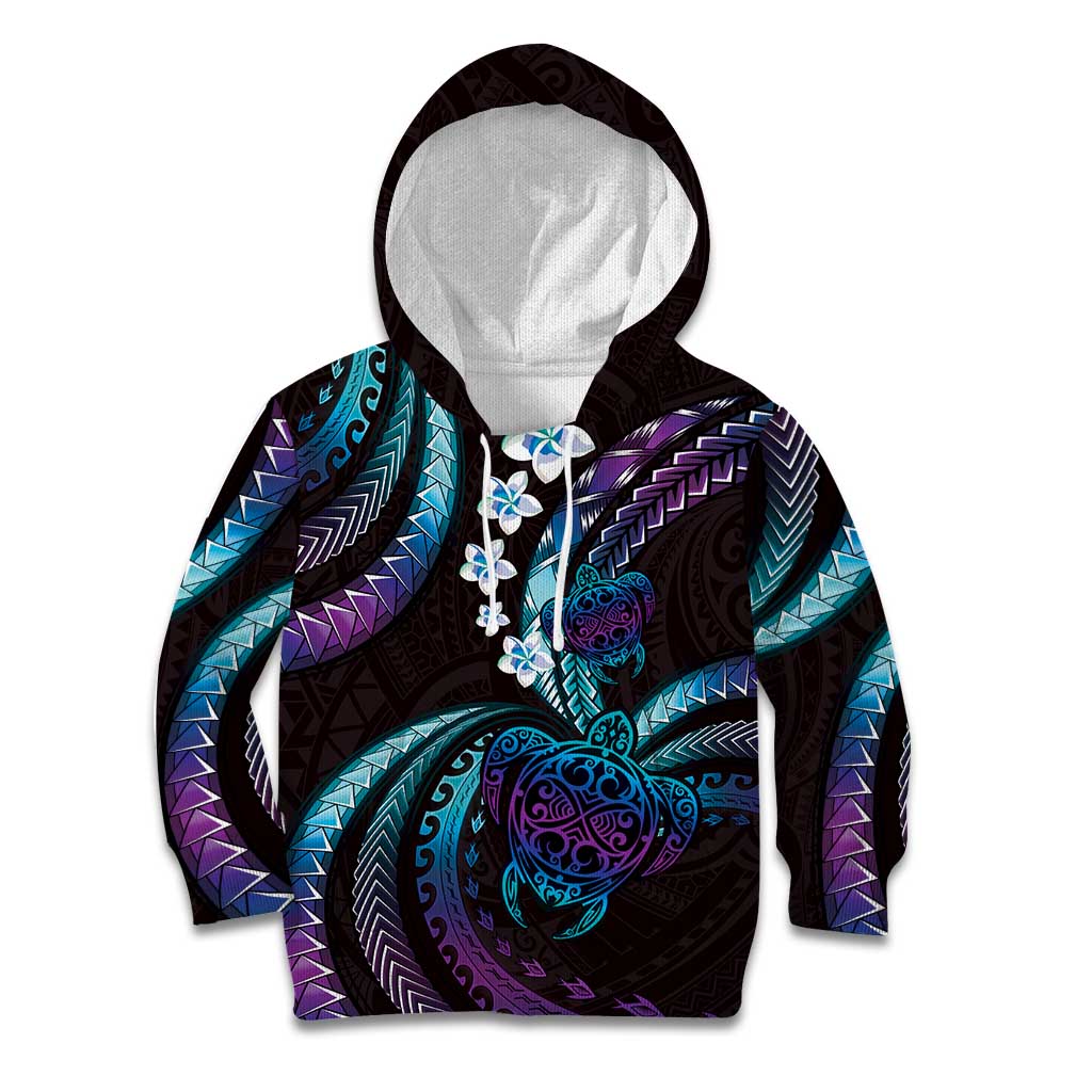Hawaii Turtles Plumeria Kid Hoodie Amethyst Gradient Polynesian Pattern