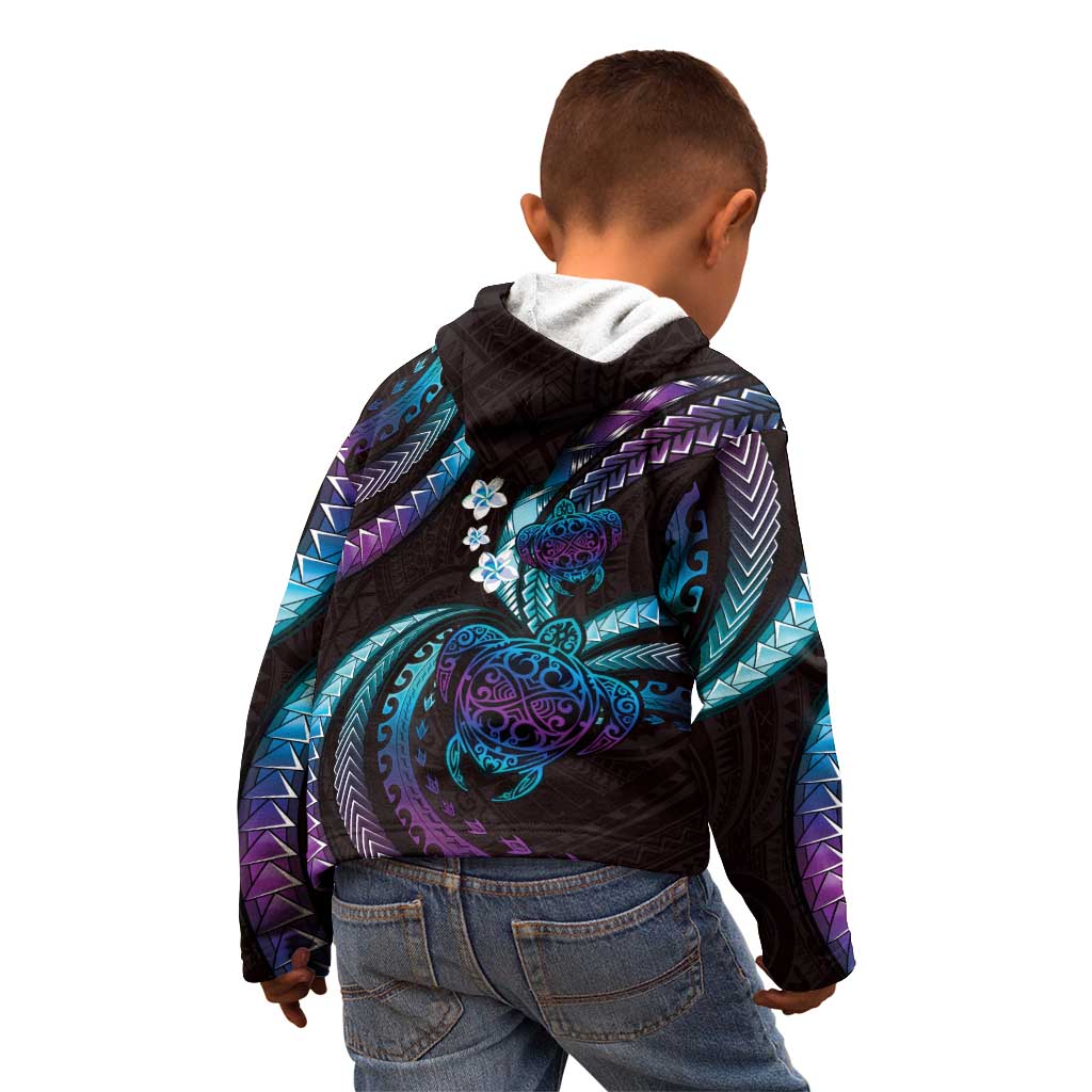 Hawaii Turtles Plumeria Kid Hoodie Amethyst Gradient Polynesian Pattern