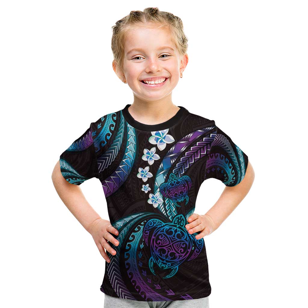 Hawaii Turtles Plumeria Kid T Shirt Amethyst Gradient Polynesian Pattern