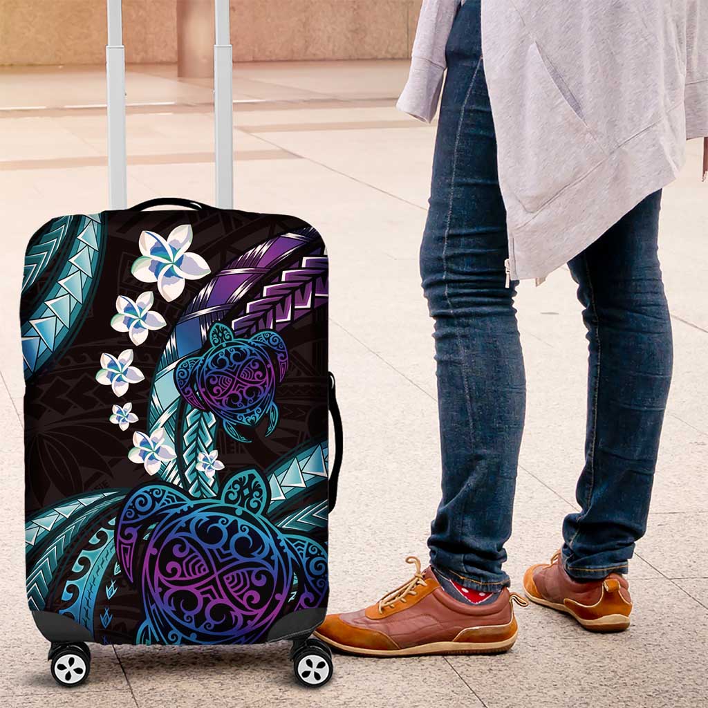 Hawaii Turtles Plumeria Luggage Cover Amethyst Gradient Polynesian Pattern