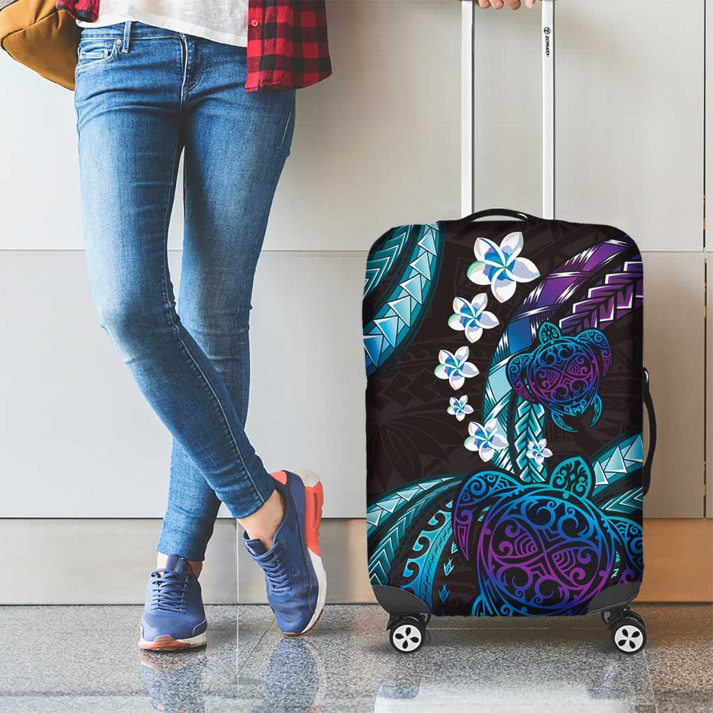Hawaii Turtles Plumeria Luggage Cover Amethyst Gradient Polynesian Pattern